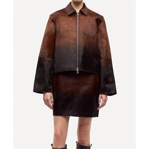 NEW SAMSOE salylo leather jacket in brown dip dye